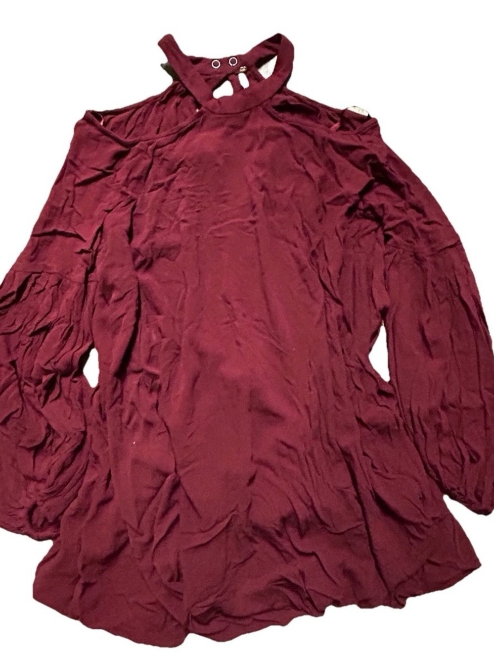 Women’s Free People Burgundy Tunic Length Blouse Ballon Sleeves Size Medium